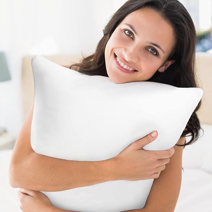 18 x 18 Outdoor Throw Pillow Inserts Set of 2 Waterproof Square Premium Decorative Couch Pillow Stuffers Form Medium White Sofa Cushions Indoor