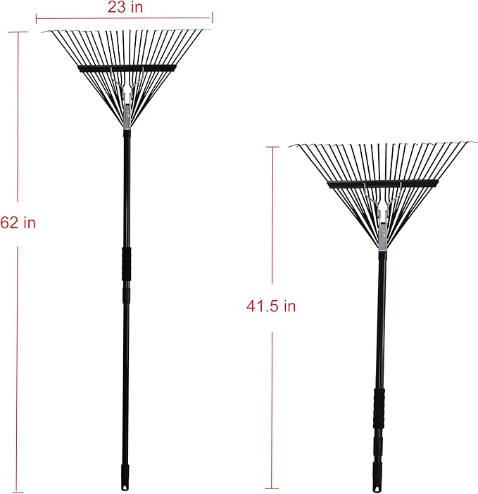 Kylin Gardening Rake Set 3-Piece - Poly Lawn Rake(30T ),Steel Garden Rake(24T ),11 Tine Shrub Tools -Telescopic Steel Handle for Adult or Kids