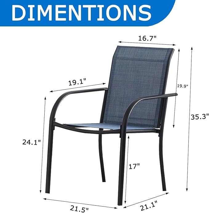 Patio Chairs Set of 6, Outdoor Dining Chairs with Breathable Textilene Fabric, Stackable Patio Chairs for Lawn, Garden, Backyard, Poolside, Dark Blue
