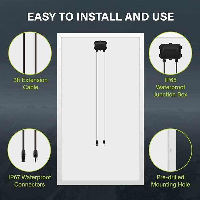 Newpowa 10BB Cell 200W Monocrystalline 200 Watt 12V Solar Panel and a Set of Z Brackets High Efficiency Mono Module RV Marine Boat Off Grid