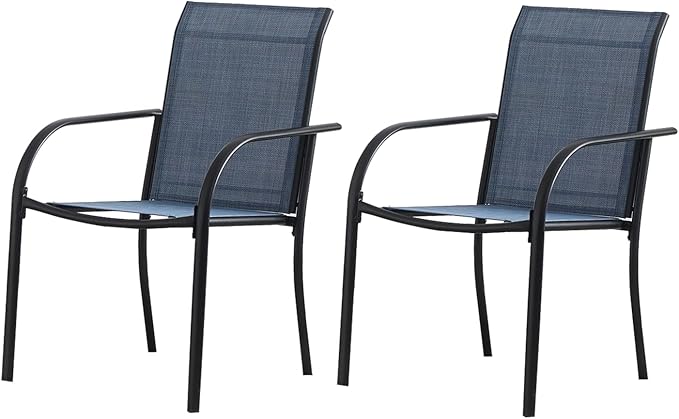 Patio Chairs Set of 2, Outdoor Dining Chairs with Breathable Textilene Fabric, Stackable Patio Chairs for Lawn, Garden, Backyard, Poolside, Dark Blue