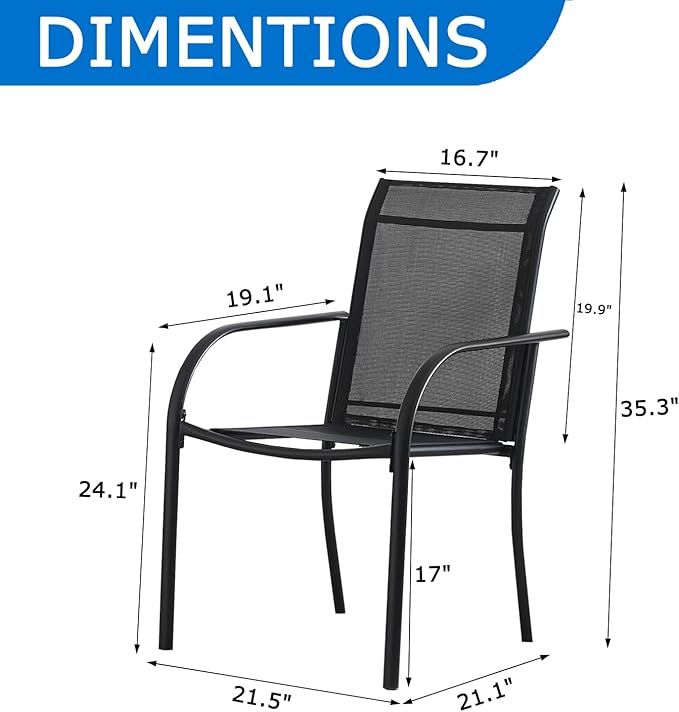 Outdoor Dining Chairs Set of 8, Stackable Patio Chairs with Textilene Fabric, Lightweight Garden Chairs for Poolside, Backyard, Camping, Black