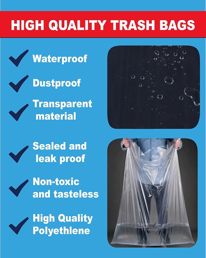 6 Mil Heavy Duty Contractor Trash Bags - 20 Pack Large Clear Construction Garbage Bags for 50/55/60 Gallon (Extra Thick, Tear Resistant) (32" X 52")