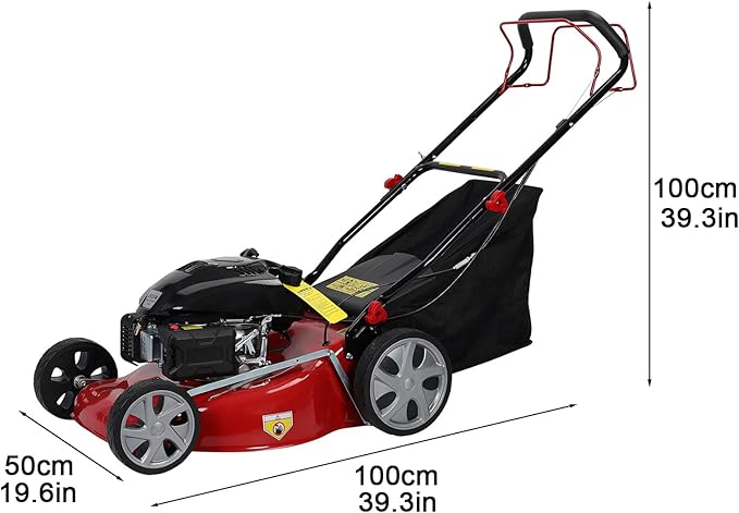 Self Propelled Gas Lawn Mower | 141cc 4-Stroke Gas Engine Lawn Mower | Walk-Behind Lawn Mover Cordless Push Lawn Mowers Tractors with 50L Grass Tank | 20L Grass Catcher, Foldable Design Red