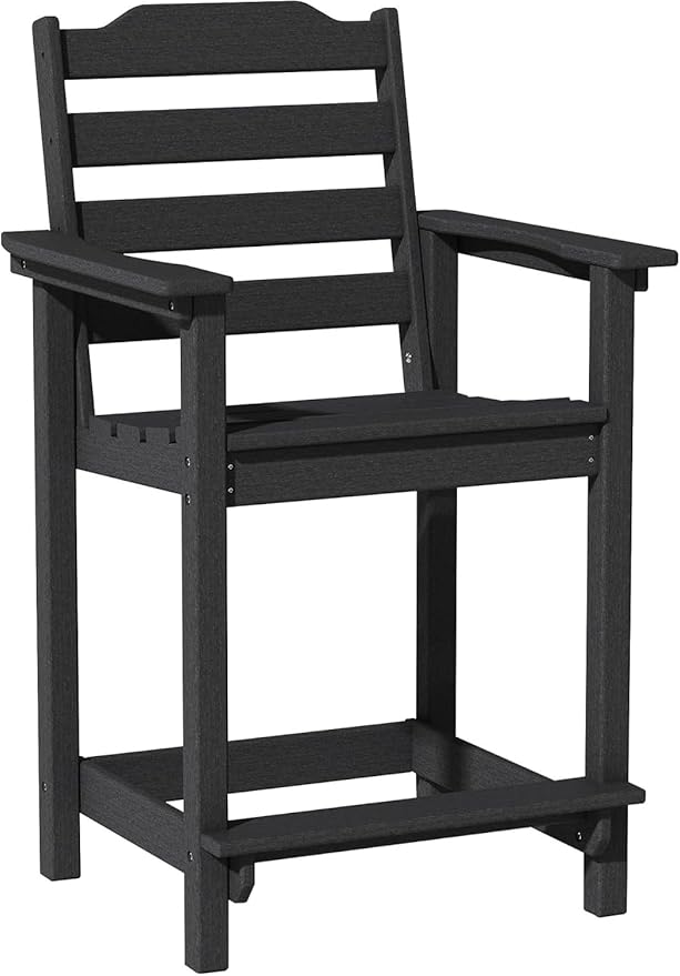 OTSUN 24 Inch HDPE Counter Height Outdoor Chair, All Weather Resistant Adirondack Bar Stools for Balcony, Porch Kitchen(1 PC, Black)