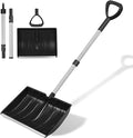 Ergonomic Large Snow Shovel for Driveway: 48-Inch Dual-Lock Knob Anti-Wobble Handle, 16" Plastic Blade w/Metal Edge, Ultra-Light 1.9 lb, Portable Aluminum Shaft, Car, Camping & Emergency, Black