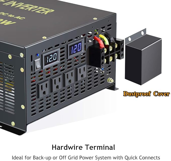 WZRELB Pure Sine Wave 6000W (10000W Surge) 12VDC 120VAC Power Inverter - Solar, RV