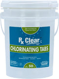 Rx Clear 3" Inch Stabilized Chlorine Tablets | 1200 Lbs | Individual Chlorinating Tabs | Sanitizing Swimming Pools | Long Lasting, Slow Dissolving, UV Protected (24 x 50 LB Buckets)