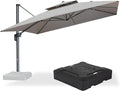PURPLE LEAF Patio Umbrella with Base Included 12FT Outdoor Double Top Large Offset Hanging Cantilever Umbrella 360° Rotation Square Umbrella for Garden Deck Pool Backyard Cast Ash