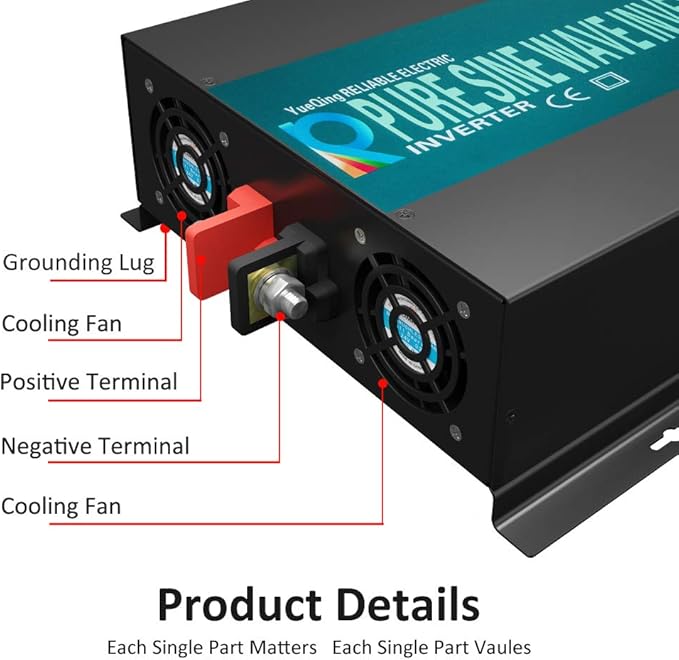 WZRELB 3000W 48V (42V-60V) 120V Pure Sine Wave Power Inverter with 2 AC Outlets,Car Inverter (RBP-300048), Black