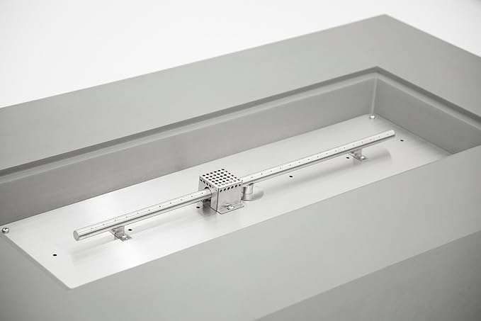 AMS Creations | Madison 60" Rectangular Propane Gas Outdoor Fire Pit Table | Light Gray Concrete GFRC | Smooth Texture or Surface | Electronic Ignition | Outside Backyard Fireplace