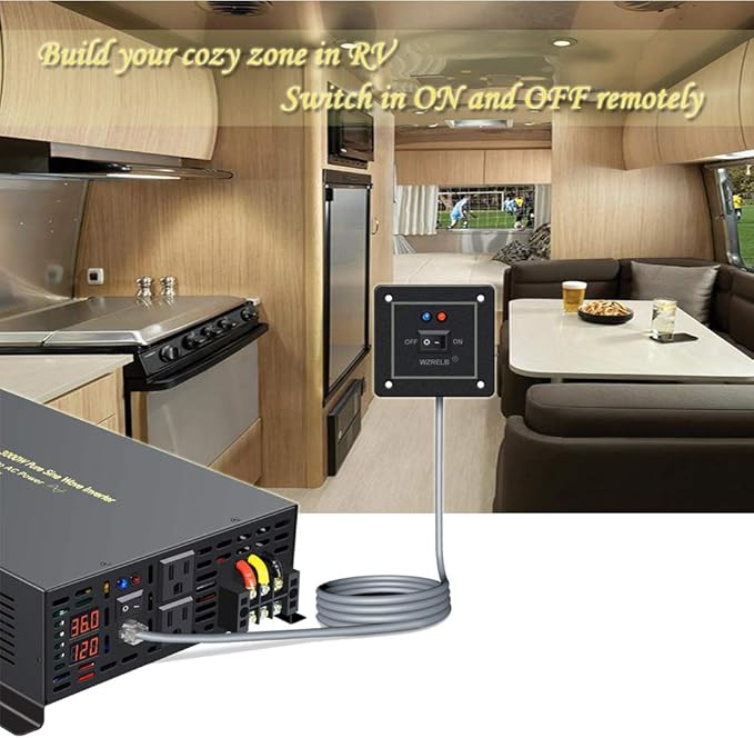 WZRELB 3000W 36VDC 120VAC Pure Sine Wave Power Inverter with 2 AC Outlets Wired Remote Control Car Inverter