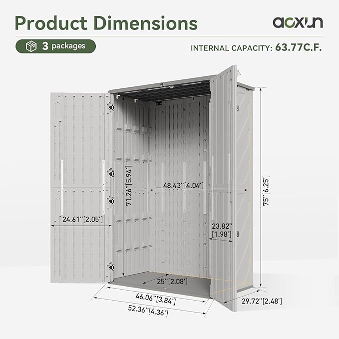 Aoxun 64 Cu.Ft Outdoor Storage Shed with Floor, Waterproof Horizontal Resin Cabinet for Garage Storage, Pool Storage, Bike Shed, Garden Shed