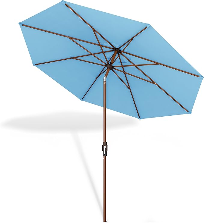 Midtown Umbrellas Sunbrella Umbrella Outdoor Patio Umbrella 2-9 Feet in Sunbrella Capri Acrylic Fabric, Auto-Tilt Aluminum Frame For Backyard Umbrella, Deck Umbrella & Porch Umbrella - Wooden Pole