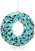 VCUTEKA Bird Feeder Mosaic Fly Through Bird Feeders for Outside Hanging with Round Shape Glass Container to Attract More Wild Birds for Garden, Yard, Backyard, Deck and Porch Decor, Green 10-Inch