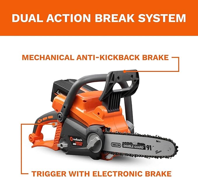 Redback Battery Powered Chainsaw Reliable 40V Cordless Chainsaw with 10m/s Chain Speed Gas Chainsaw Alternative Modern Lawn Care Equipment for Felling and Bucking with 2.0AH Battery Charger