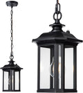 JYZ Dusk to Dawn Outdoor Pendant Lighting, Large Exterior Hanging Lantern Light Fixture, Classic Black Outdoor Chandelier, Outside Ceiling Mount Hanging Lamp for Porch Hallway Foyer Patio Gazebo