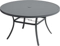 VICLLAX 50" Outdoor Round Patio Dining Table for 4-6, All Weather Metal Dining Table with Umbrella Hole for Deck Lawn Garden Backyard, Dark Grey