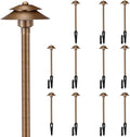 Gardencoin Solid Brass Low Voltage Landscape Pathway Lights (6'' Shade 2-Tier, 19'' Tall), 12V AC/DC LED Heavy Duty Path Lighting Outdoor Wired, Waterproof Bronze Walkway Light Without G4 Bulb,12 Pack