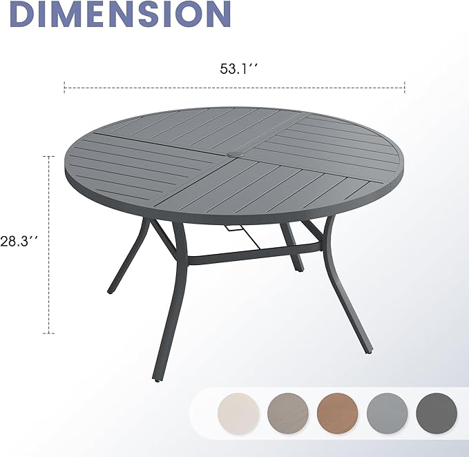 VICLLAX Outdoor Patio Round Dining Table, 54"x 54" Spliced Metal Tabletop for Deck Lawn Garden Backyard, Dark Grey