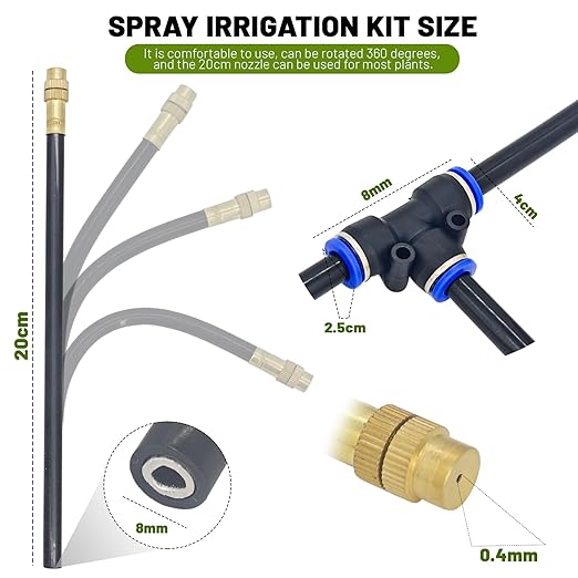 360° Adjustable Drip Irrigation System - 66FT Garden Watering System with 22 Nozzles, Garden Irrigation System, Greenhouse Accessories, Atomizing System for Yard, Lawn, Plants, 5/16 inch Hose