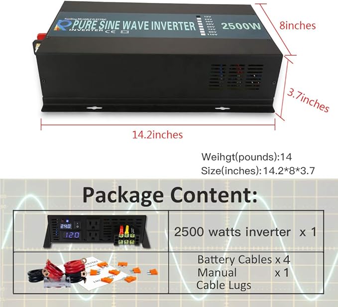WZRELB FBA2500W12V RBP250012BLACK Power Inverter, 2500W 12V, Black