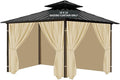 Gazebo Universal Replacement Privacy Curtain, 10'X10' Gazebo Curtains Outdoor Waterproof, 4-Panels Sidewall with Zipper for Patio, Garden and Backyard (Only Curtains, 10'X10', Khaki)
