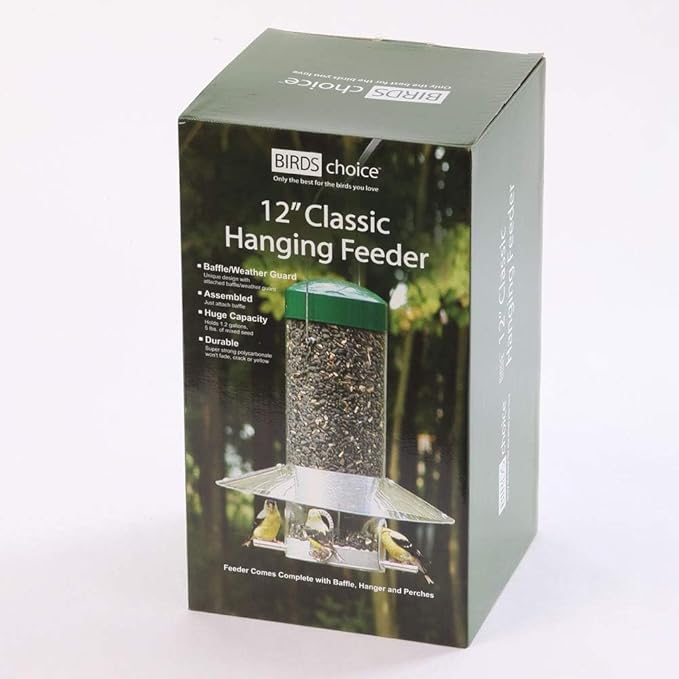 Birds Choice Classic Hanging Bird Feeder with Weatherguard Baffle | Squirrel Proof Bird Feeder for Cardinals, Chickadees, Woodpeckers | Sturdy Steel Construction | Backyard Birdseed Dispenser | Green