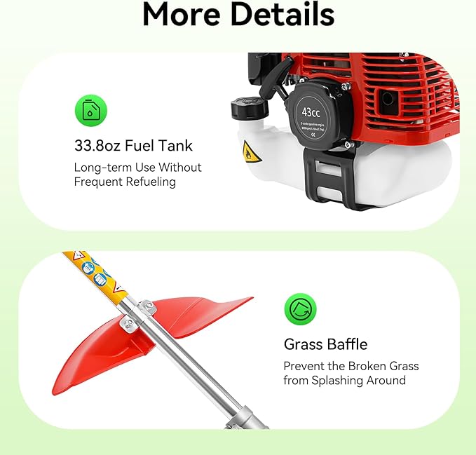 Gas Powered String Trimmer, 4 Stroke Air-Cooled Cordless Lawn Edger Gasoline Weed Eater with 2 Blade Heads for Garden Lawn Grass Hedge Trimmer (35.9CC, 0.75KW)