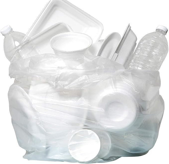 Aluf Plastics High Density Trash Bags, 45 Gallon, 600 Count, 22 Micron (eq), 40" x 48", Clear, for Bathroom, Office, Industrial, Commercial, Janitorial, Municipal, Recycling