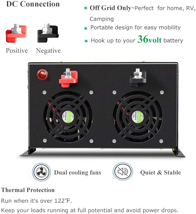 WZRELB 7000W 36V 110-120V Pure Sine Wave Power Inverter with 4 AC Outlets,Bipolar High-Frequency Inverter
