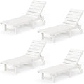 Outdoor Chaise Lounge Chairs Set of 4, 26.8” Super Wide Lounge Chair Outdoor, HDPS Pool Chairs with 5 Positions, Patio Lounge Chair with Wheels for Pool,Lawn,Backyard, White