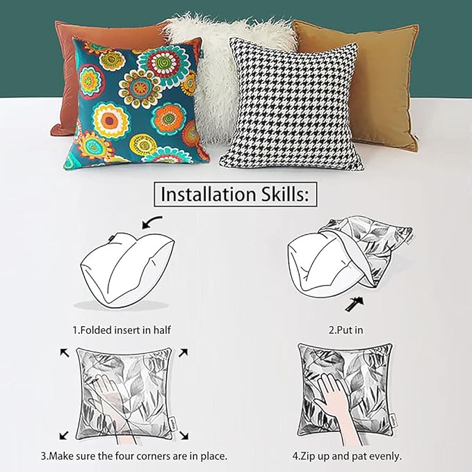 Magpie Fabrics Pack of 2 Outdoor Waterproof Throw Pillow Covers 18 x 18 Inch, Christmas Decorative Cushion Sham Pillowcase Shell for Garden Patio Tent Balcony Couch Sofa(Floral Green)
