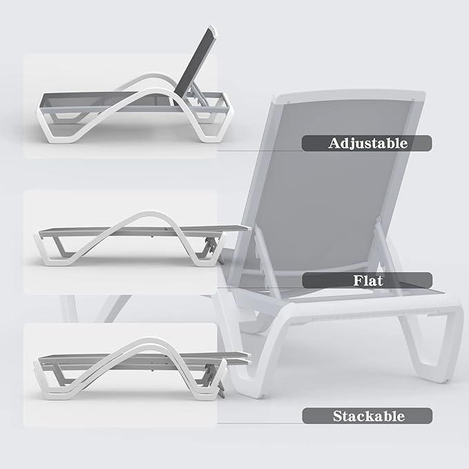 Domi Outdoor Lounge Chair, Aluminum Patio Chaise Lounge with 5 Position Adjustable Backrest and Wheels, All Weather Reclining Chair with Armrest for Patio, Yard, Balcony, Poolside (Grey)