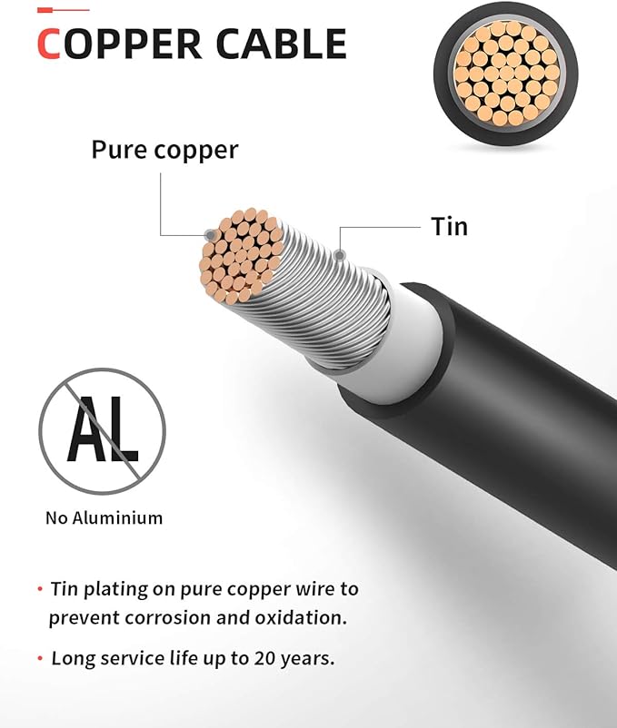 BougeRV 6 Feet 10AWG Solar Extension Cable with Female and Male Connector with Extra Pair of Connectors Solar Panel Adaptor Kit Tool (6FT Red + 6FT Black)