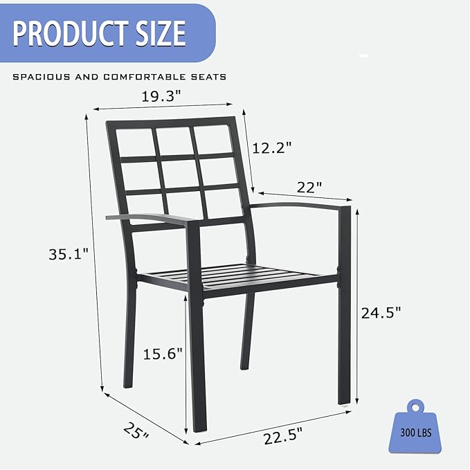 Outdoor Dining Chairs Set of 8, Aluminum Frame Stackable Patio Dining Chairs with Armrest, Wrought Iron Patio Bistro Chairs for Lawn, Backyard, Garden, Porch