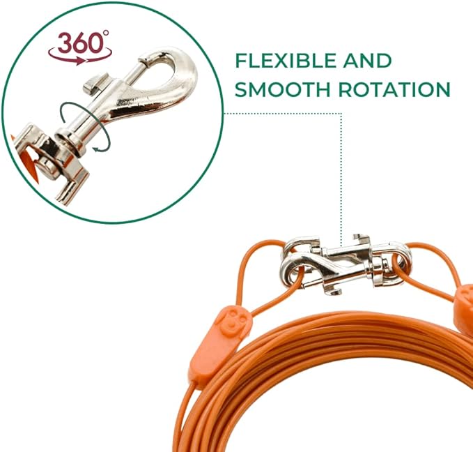 IntelliLeash 70FT Tie-Out Cables for Large Dogs - Strong, Safe, and Durable Dog Tie-Outs for up to 250 Pounds - Weather and Wear Resistant Galvanized Aircraft Cable for Outside Use