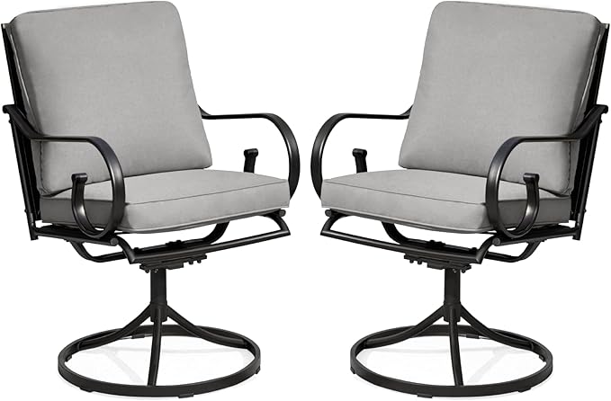 MELLCOM Patio Swivel Chair Set of 2, Heavy Duty Outdoor Dining Chairs with Thickened Cushions, Metal Patio Chairs Gentle Rocker for Outside, Garden Lawn & Porch, Backyard, Grey