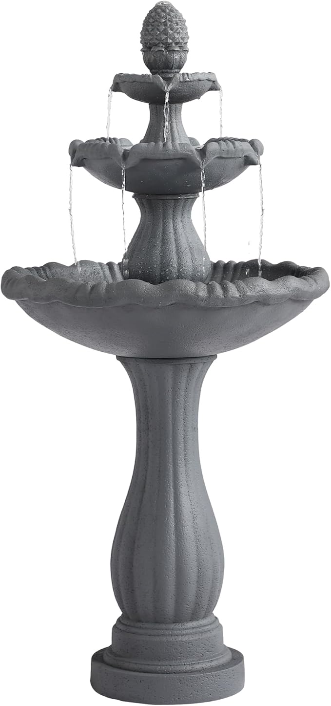 MAGIC UNION Garden Water Fountain Outdoor, 47.3" High Large Roman Italian Indoor Waterfalls, 3-Tier Standing Water Feature Fountains w/Pump & Pineapple Top for Outside Patio, Yard and Lawn (Gray)