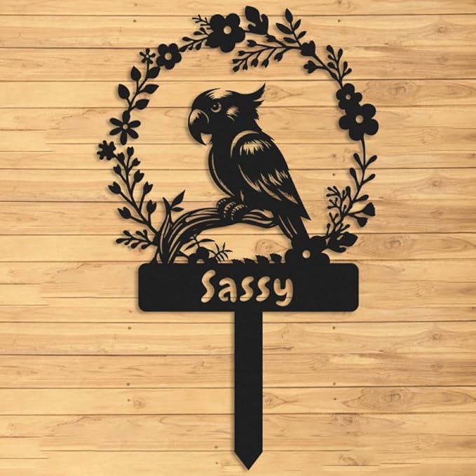Custom Parrot Memorial Stake,Metal Parrot Grave Marker,Parrot Garden Sign,Remembrance Stake,Bird Loss,Outdoor Garden Yard Sign Parrot 12inch