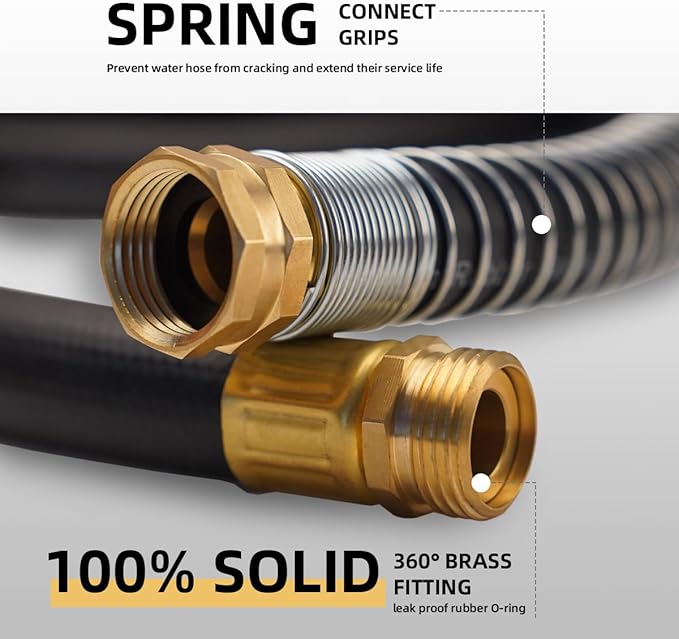 WiseFlow Garden Hose 90FT x 3/4", Heavy Duty Rubber Hose, Water Hose with Five Layered Braiding, Male Female Fittings, 1000PSI Burst, 300PSI Working (Black)