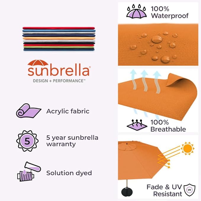 Midtown Umbrellas Push Pop Sunbrella Umbrella 8 Feet Outdoor Umbrella in Canvas Tuscan Acrylic Fabric - Patio, Backyard, Garden, Picnic Table & Pool - Black Pole