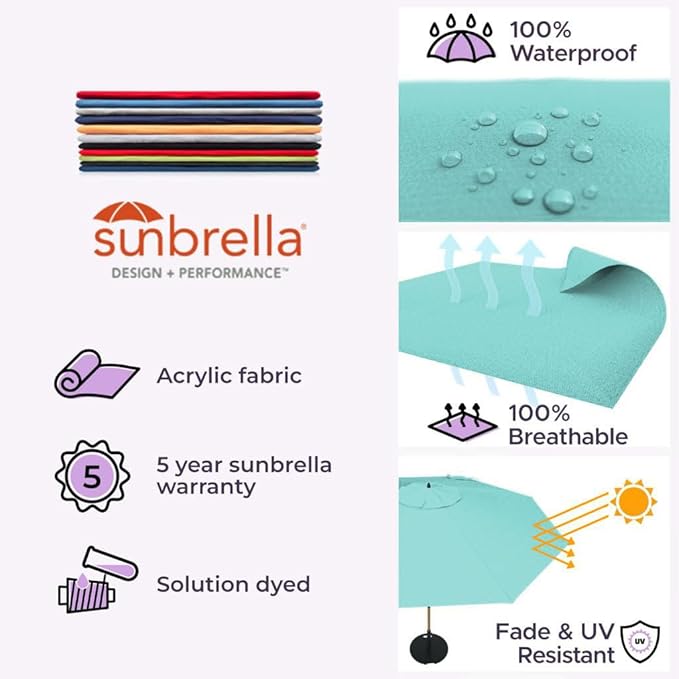 Midtown Umbrellas Push Pop Sunbrella Umbrella 9 Feet Outdoor Umbrella in Aruba Fabric - Patio Umbrella, Backyard Umbrella, Garden Umbrella, Picnic Table Umbrella & Pool Umbrella - Black Pole