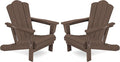 KINGYES Folding Adirondack Chair Set of 2, HDPE All-Weather Folding Adirondack Chair, Brown