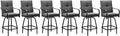 Patio Swivel Bar Stools, Outdoor High Back Swivel Bar Chair Set of 6 with Cushion & All Weather Steel Frame for Backyard, Lawn, Poolside and Balcony, Dark Gray