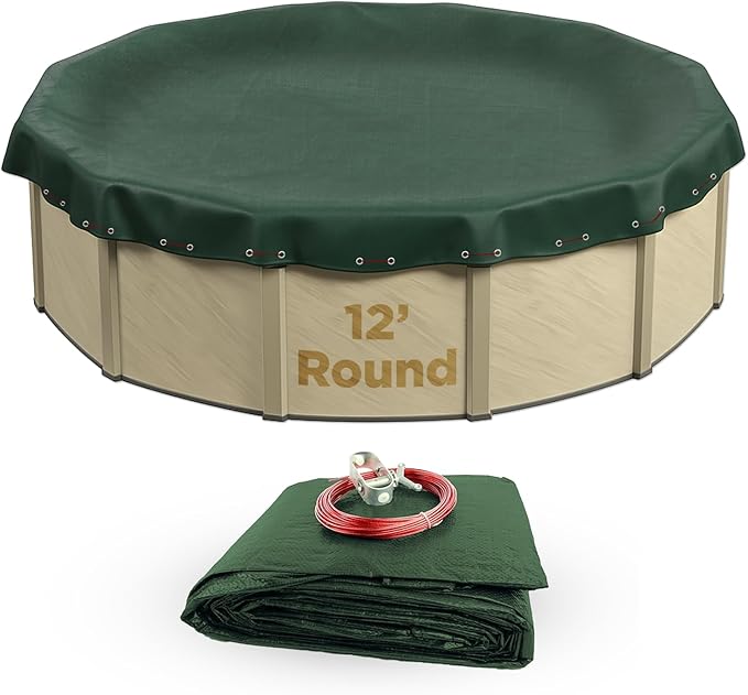 Buffalo Blizzard Ripstopper 12 ft Round Winter Pool Cover | Green Heavy Duty Cover for Closing Above Ground Swimming Pools | Easy to Install | Cold & UV Resistant | Shields from Seasonal Debris