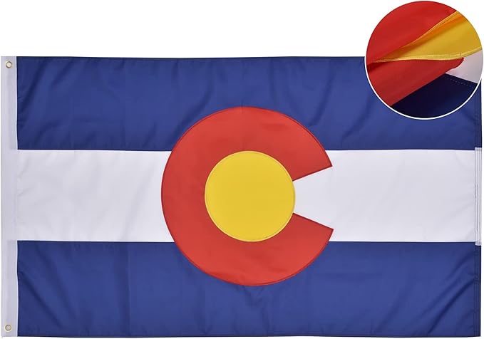 Colorado State Flag 3x5 Ft Deluxe Full Embroidered Premium Polyester Durable CO Outside Flag with Sewn Stripes and Brass Grommets for Indoor/Outdoor