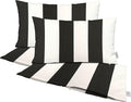 RSH DECOR: Sunbrella Pillow Covers Set of 4 | Covers Only - 26" x 16" | Outdoor Lumbar Pillow Covers Crafted with Sunbrella Performance Fabric | Cabana Classic Black Stripe
