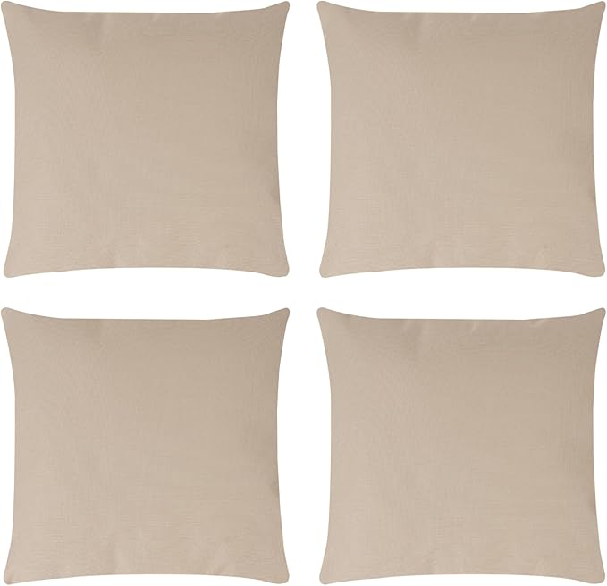 Covers & All Premium Square Throw Pillow Inserts with Covers Set of 4, 14 x 14 Inches Beige, Decorative Cushions for Couch Sofa Home Decor Office Travel UV Resistant Waterproof Soft Cushions Pillows