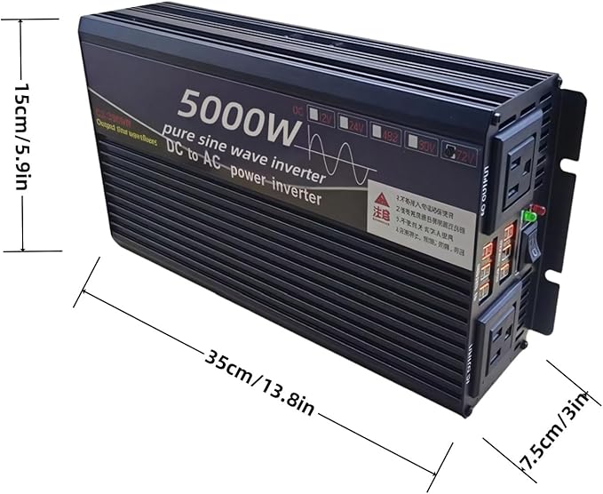5000W Power Inverter 60V DC to 110V AC Converter with LED Display Dual AC Outlets Dual Fans Radiating for RV, Camp, Boat and Home Emergency Portable Pure Sine Wave Inverter (LED Screen, 5000W 60V)